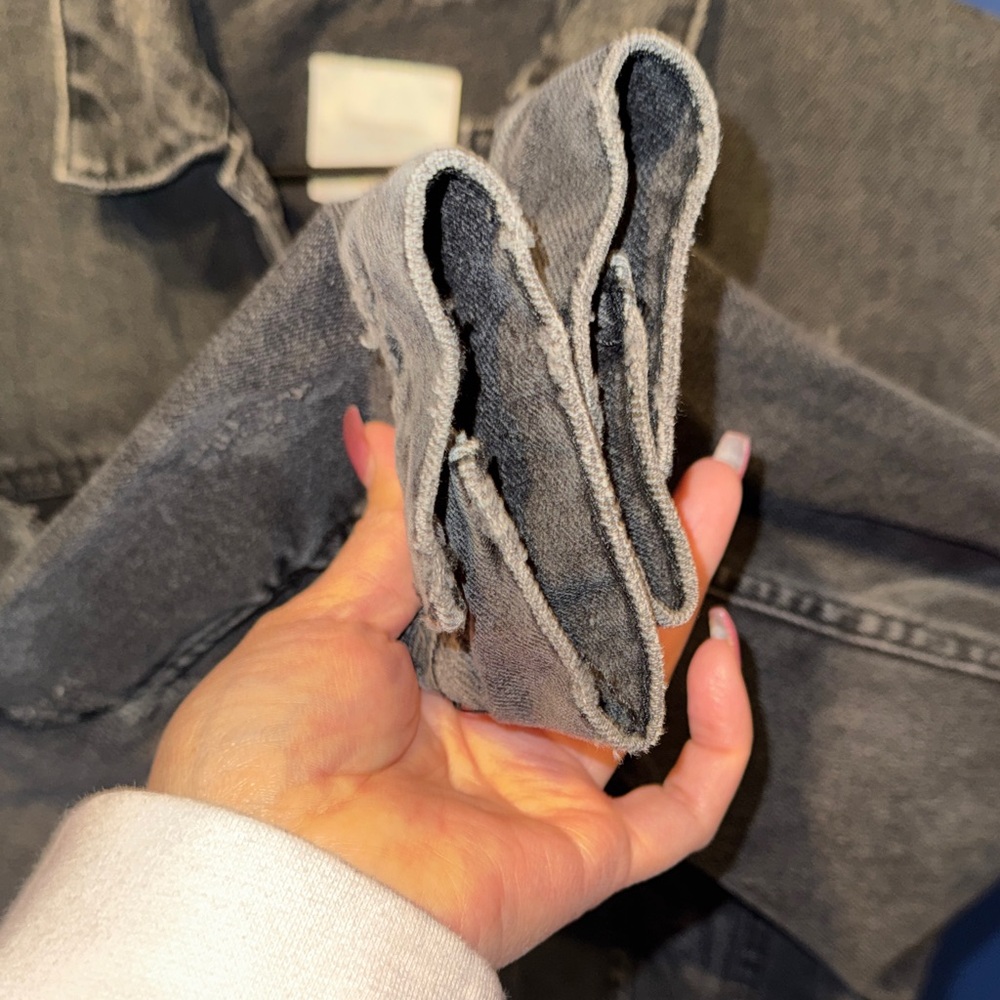 ZARA- Distressed Washed Black Denim Jacket Size S - Picture 7 of 14